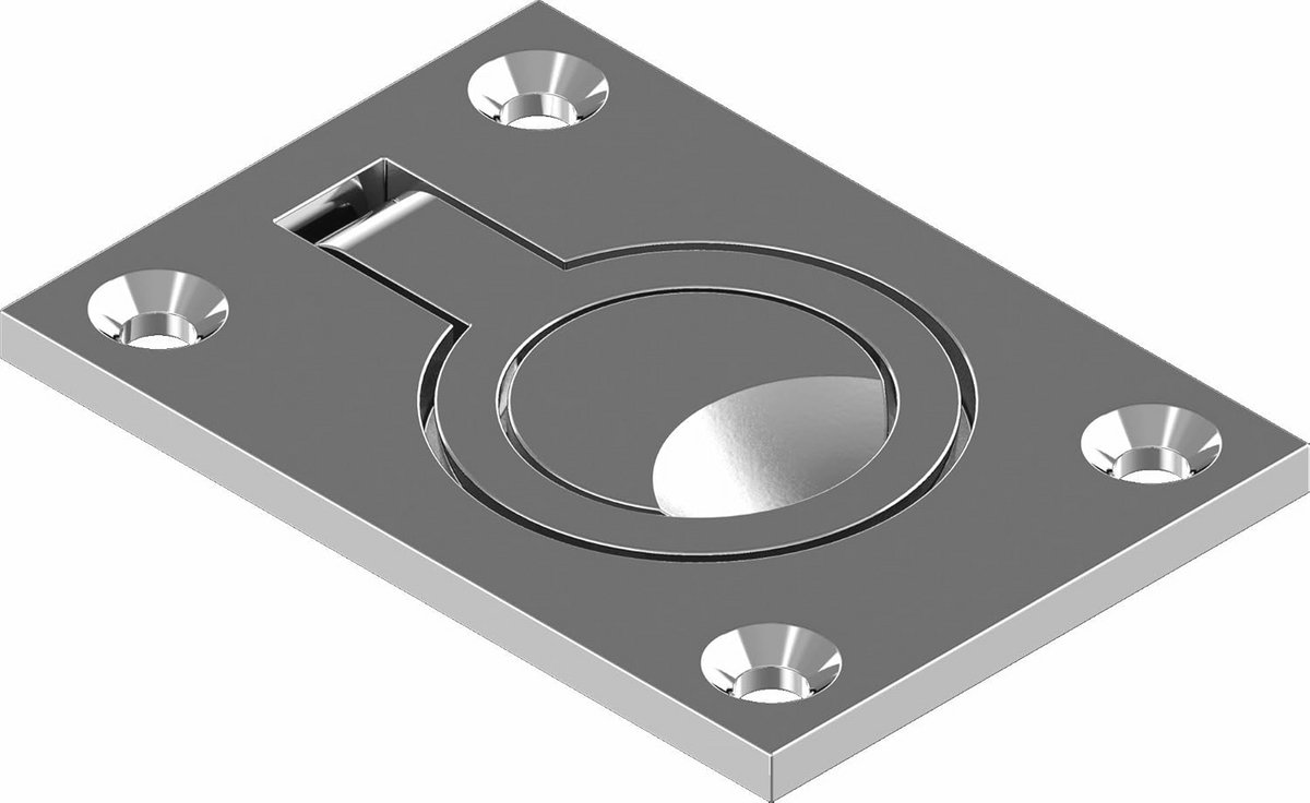 Vloerlift roestvrij staal A4 - Gepolijst en gegoten - Rechthoekig 63x44mm