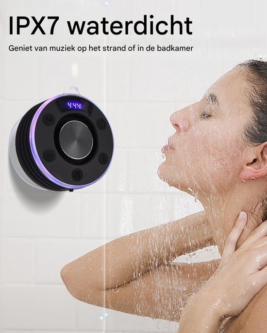 Bluetooth Speaker Klein, Douche Speaker met LED Licht, Zuignap en Microfoon, IPX7 Waterdichte Douche Radio, Muziekbox voor Strand, Feest van Merkloos — afbeelding 5