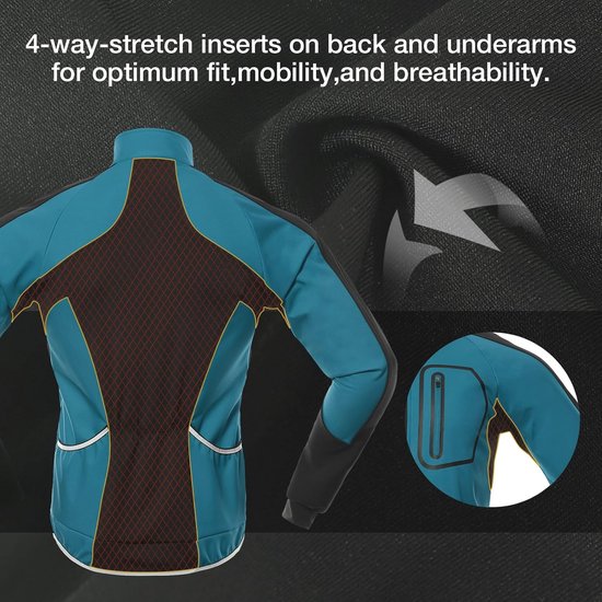 BERGRISAR Winter Fietsen Jas Voor Mannen Softshell Winddicht Thermische Fleece Fiets Kleding Running Jacket Windbreaker, Zwart, L