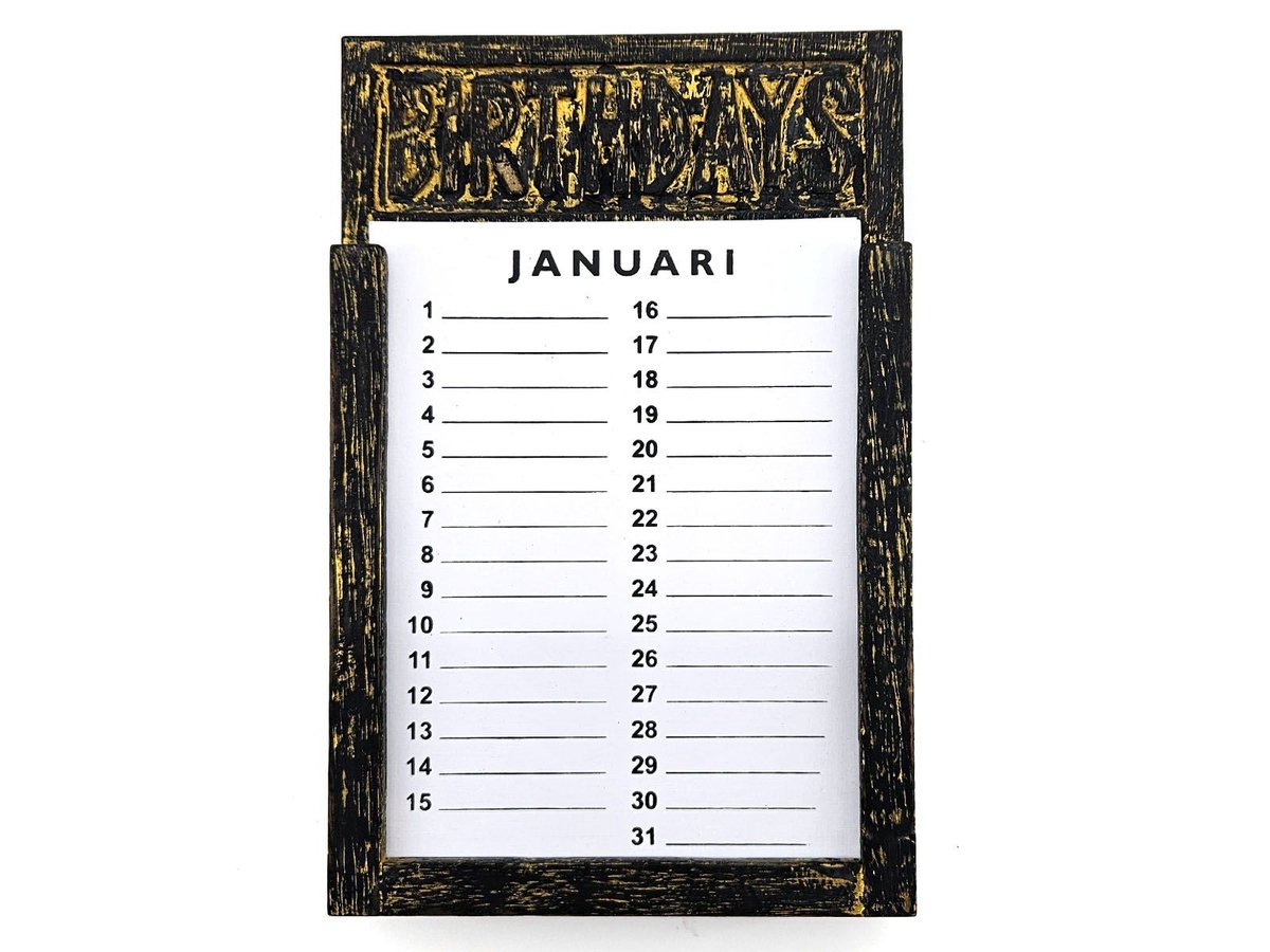 Verjaardagskalender 28x18cm Black/gold