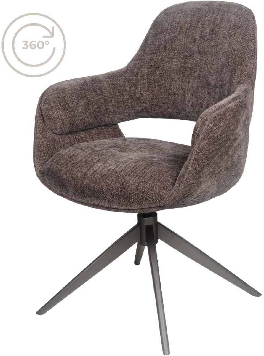 Home67 Eetkamerstoel Jill - Bruin 442 - Moderne Hotel Chique Draaistoel met 360° Rotatie - met Armleuning