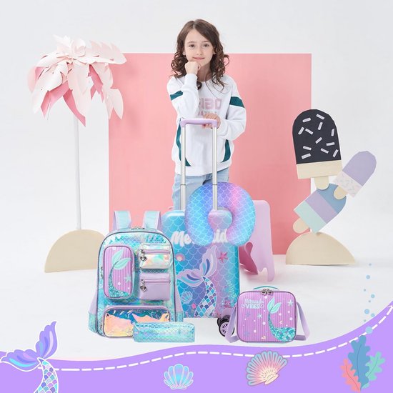COSTWAY 5-delige Reisset Voor Kids – Koffer, Rugzak, Lunchbox, Nekkussen En Label, Met Wieltjes