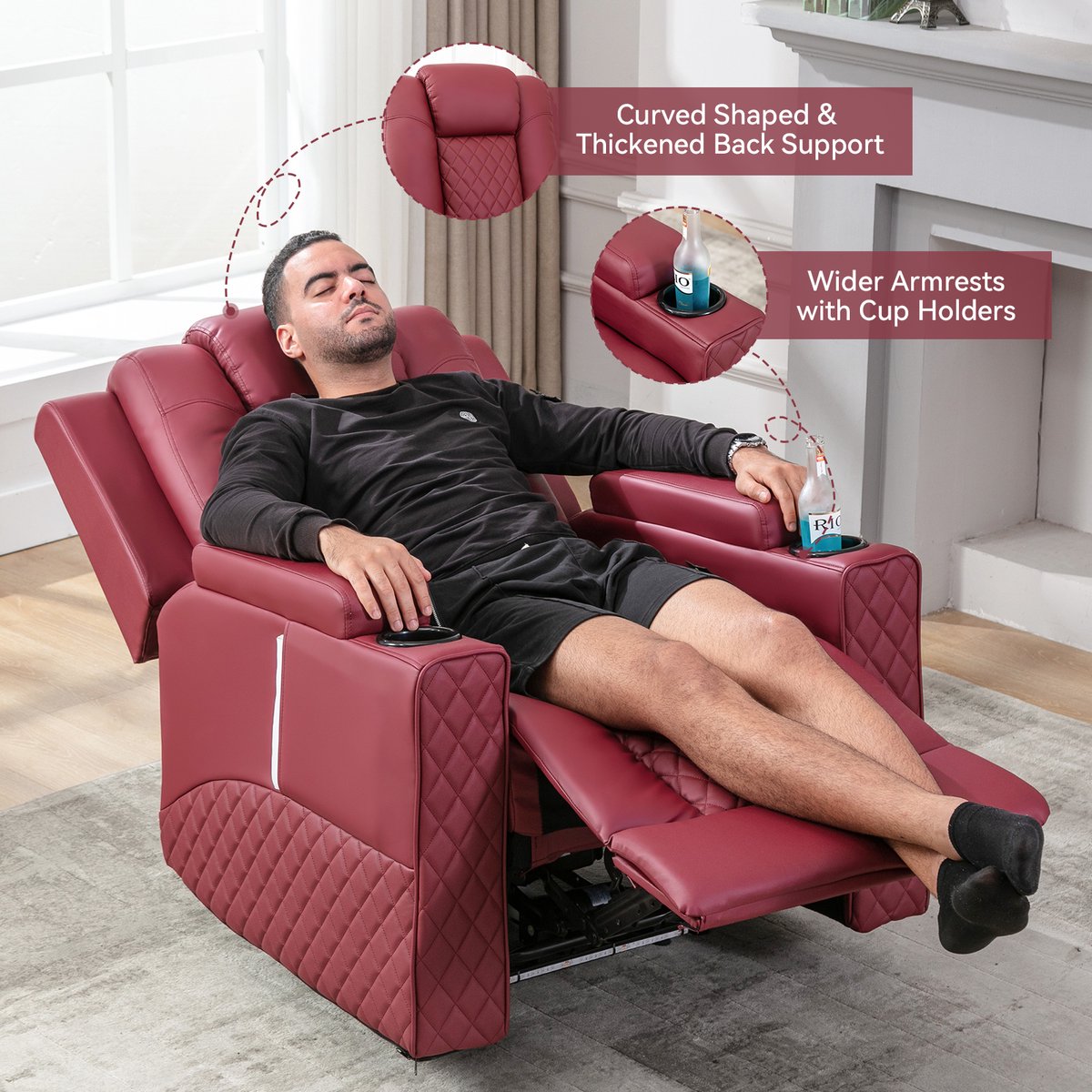 Relaxstoel Elektrische Ligstoel met LED Functie - Rood - afbeelding 3