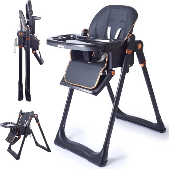 Eetstoel Baby - Kinderstoel - Inklapbaar- Verstelbare Baby Eetstoel - Peuterstoel - Stoelverhoger - Zwart
