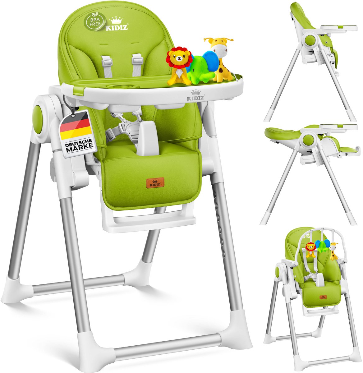 KIDIZ® 3in1 kinderstoel incl. speelbar, Eetstoel, Babystoel, combinatie kinderstoel, 7 in hoogte verstelbare rugleuning, meegroei van 0 maanden tot 6 jaar - Groen
