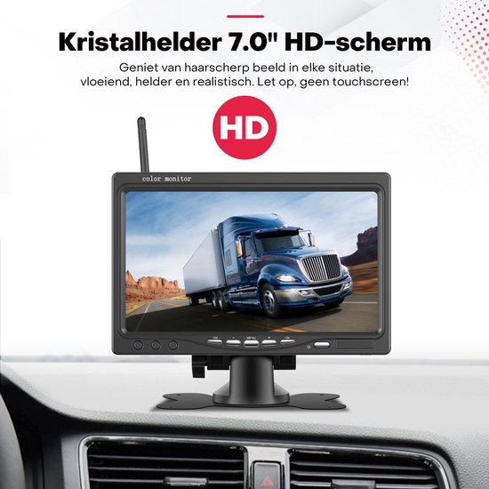 Boscer Achteruitrijcamera set Pro - Draadloos - 7 Inch HD Scherm (1024×600) - Dual 1080P Camera's - IP68 Waterdicht - BSD Dodehoek Detectie - Nachtzicht - Geschikt voor Auto, Bus, Camper, Caravan, Vrachtwagen & Landbouw van Merkloos — afbeelding 4