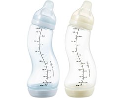 Difrax Natural S-Babyfles - 250 ml - IJsblauw/Crème - 2 Stuks - Anti Colic