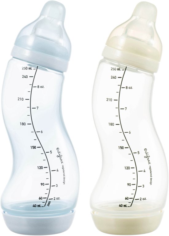 Difrax Babyfles Natural - 250 ml - Lichtblauw/Crème - 2 Stuks - S-fles - Anti Koliek