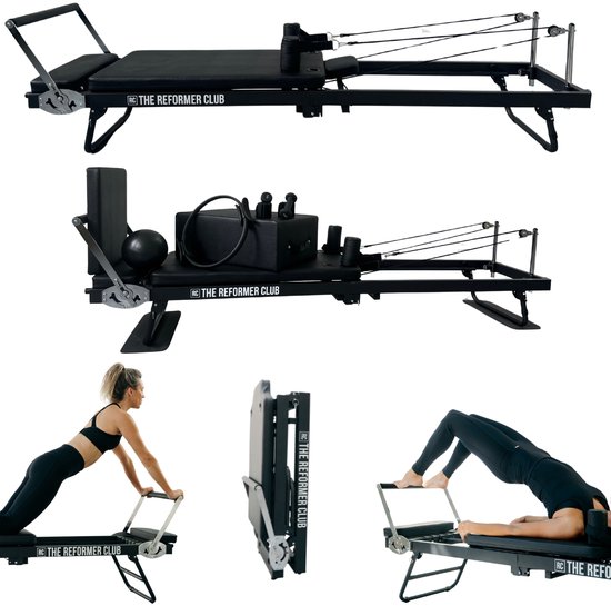 The Reformer Club Inklapbare Pilates Reformer inclusief box, accessories en online instructievideo's