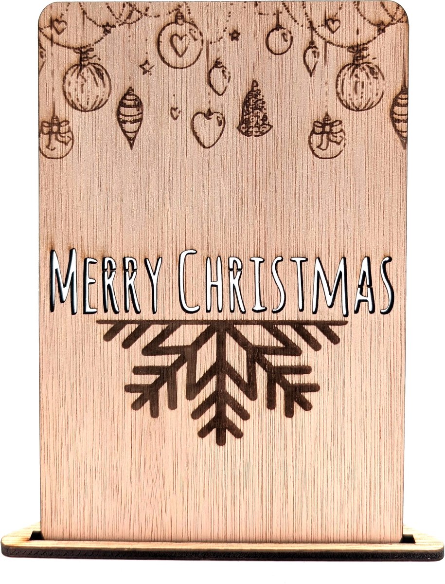 Houten kerstkaart – Slingers Merry Christmas – houten kerstkaarten – kerstkaart met envelop – luxe kerstkaarten