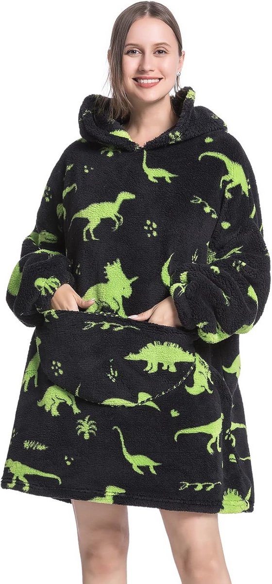 Oversized Hoodie Deken met Grote Zak - Comfortabele Sherpa Fleece voor Dames, Heren en Tieners