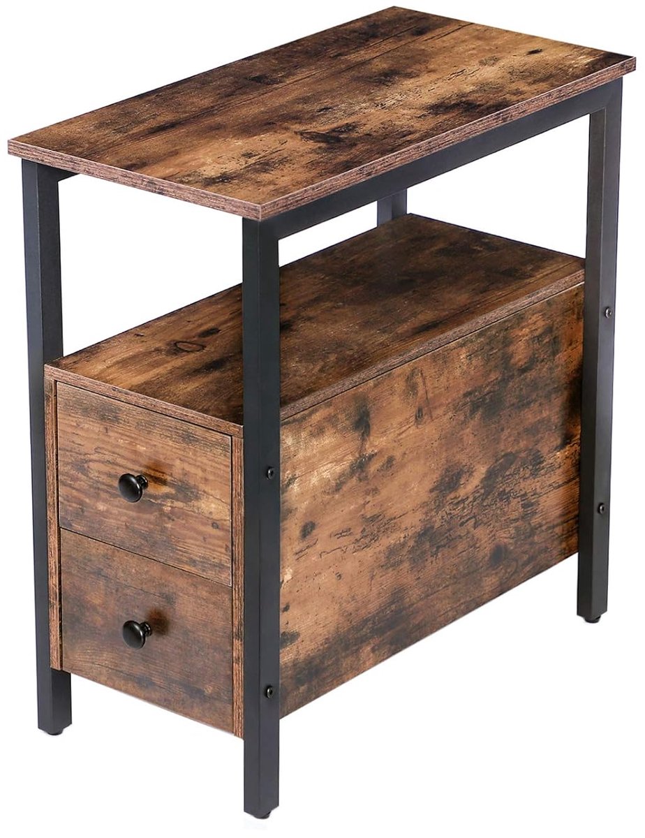 TRANKIELO® - Nachtkastje met 2 laden - Industrieel accentmeubel in houtlook - 48 x 30 x 61,5 cm