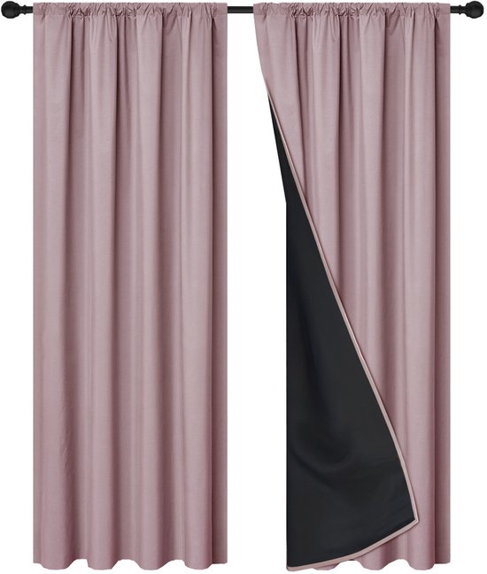Verduisteringsgordijnen met twee panelen voor bescherming tegen de zon in de woonkamer - 132 cm x 241 cm (roze)