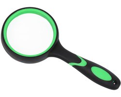 5x magnifying glass, 75mm handheld reading magnifying glass with anti slip soft handle, green and black