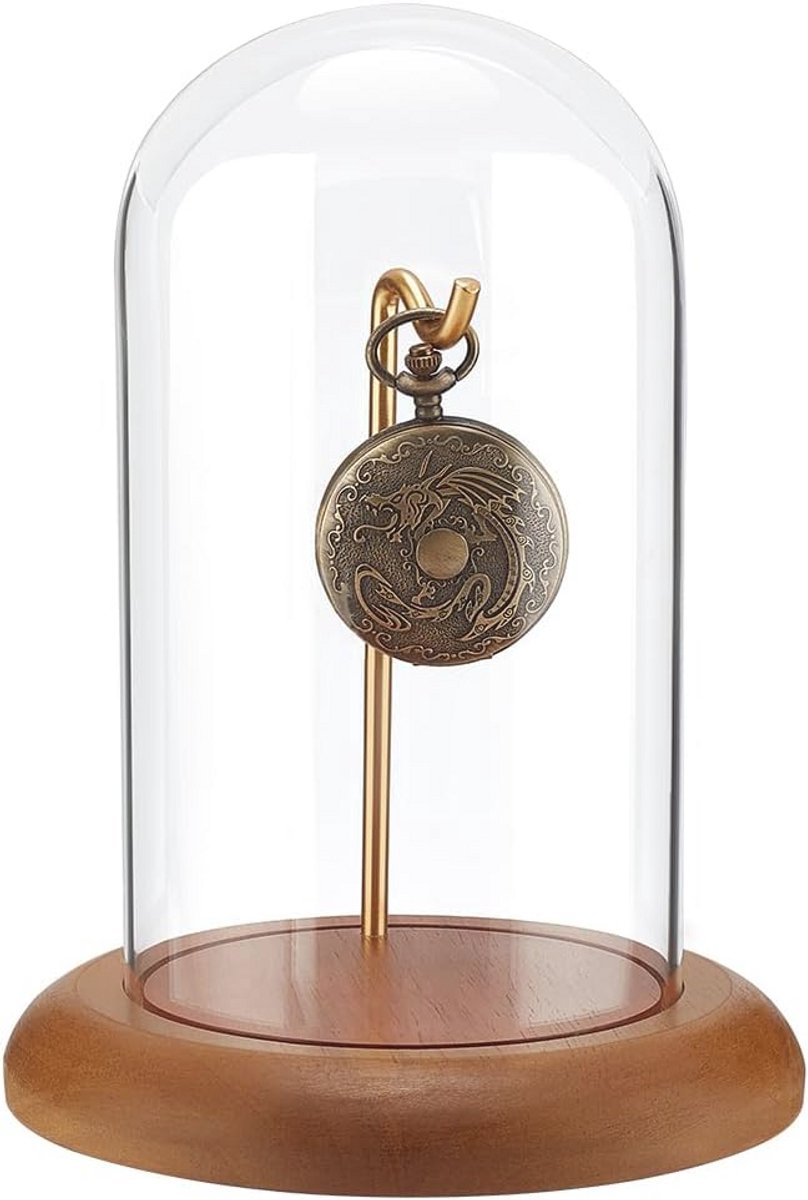 Glazen Koepel Display Dome met Houten Basis voor Horloge en Planten