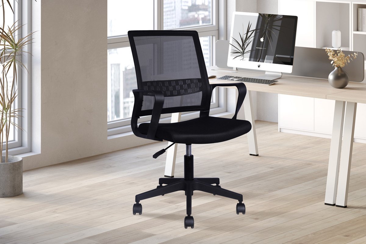 Bureaustoel Dylan - 54x60x90cm - Met Wielen - Verstelbaar - Zwart - Rousseau - Bureaustoel - Zwart - Kunststof; Polyester