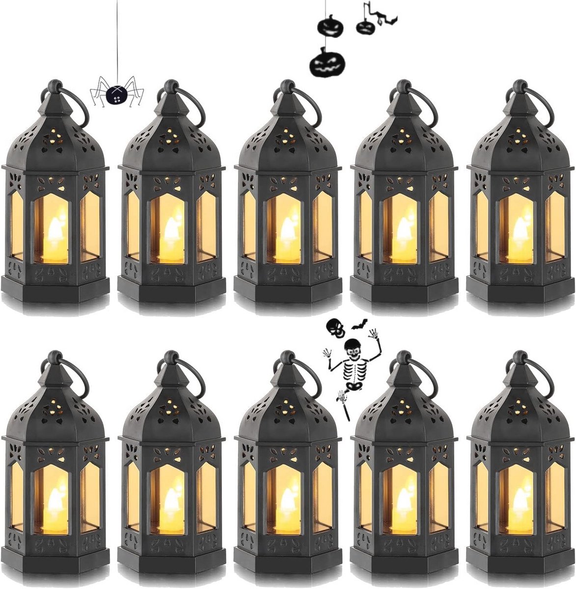 Zwarte Mini Lantaarns Set van 10 voor Halloween en Feestdecoratie