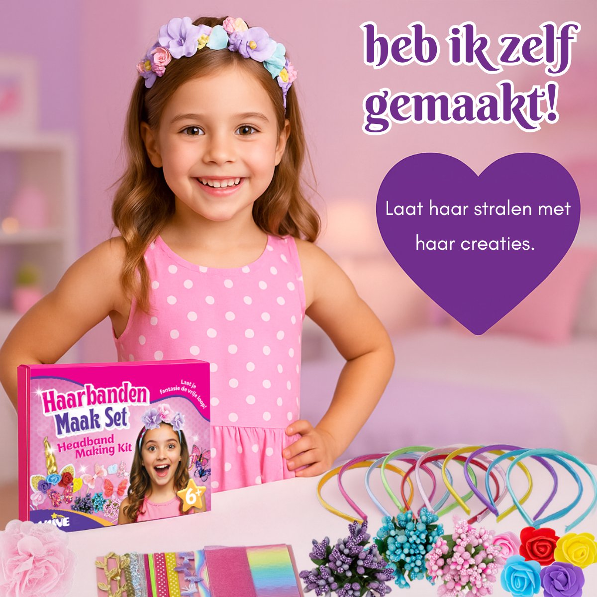 Vaive Haarband Knutselset 54-delig – Maak 10 Haarbanden – Diadeem Knutselen voor Meisjes – Sieraden Maken – Knutseldoos – Knutselpakketten — afbeelding 3