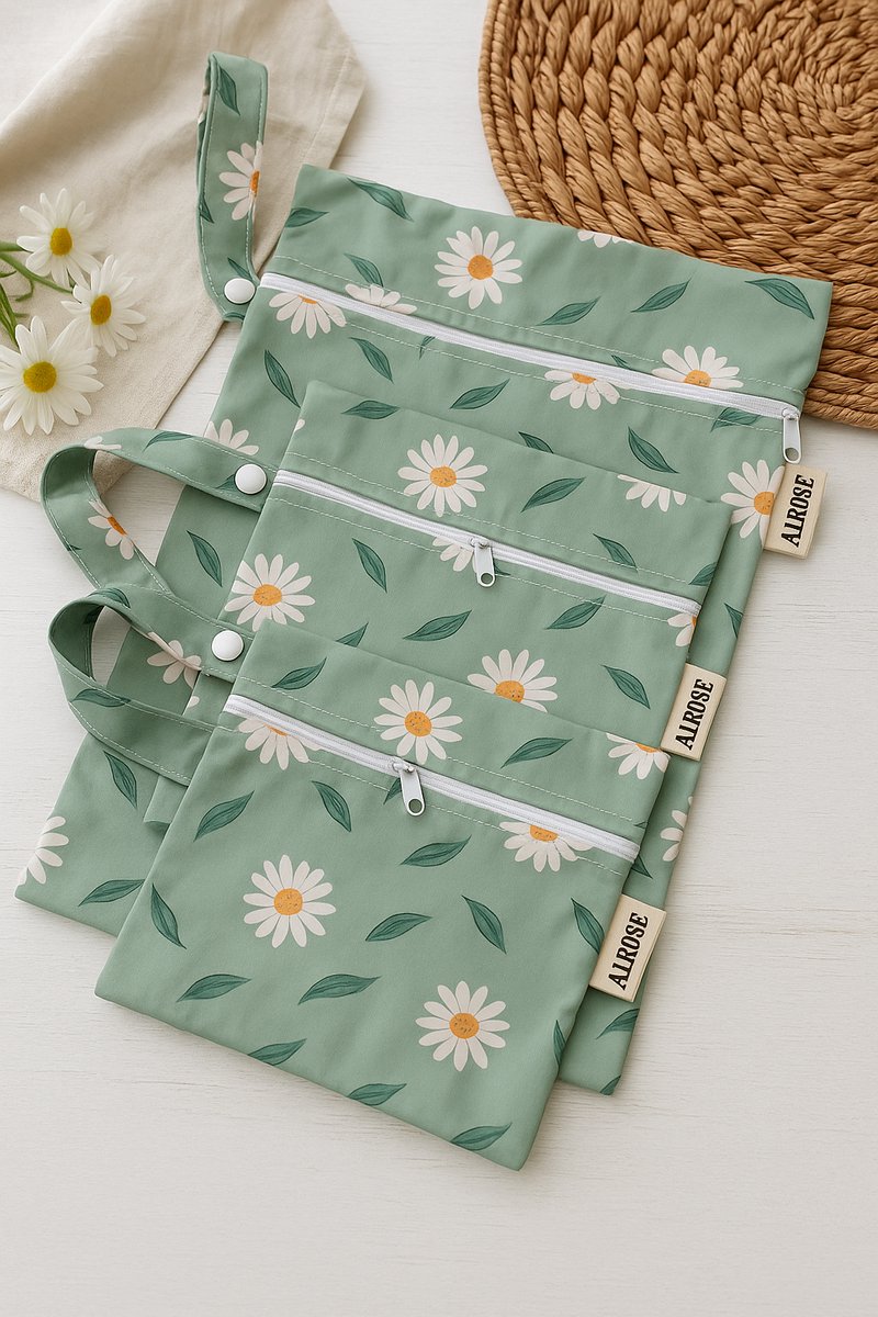 AliRose – Waterdichte Luiertasjes & Opbergtasjes – Set van 3 – Handig voor onderweg, luiers, doekjes & babyspulletjes – Kamille