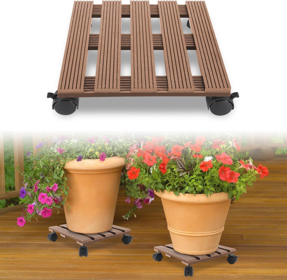 Plantenroller 30 x 30 cm - Rolonderzetter voor binnen en buiten met wieltjes - Draagkracht 80 kg - Bloemenroller voor potten - Antraciet, 4 stuks