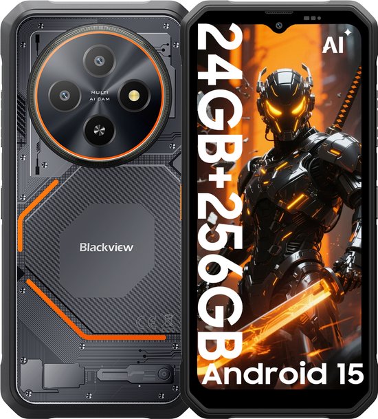 Blackview FORT 2 - AI Robuuste Smartphone - 24 GB RAM - 256 GB ROM - 6,56 inch MTK G81 - Robuuste telefoon - Android 15 - GPS IP69K OTG NFC Gemini AI - Zwart