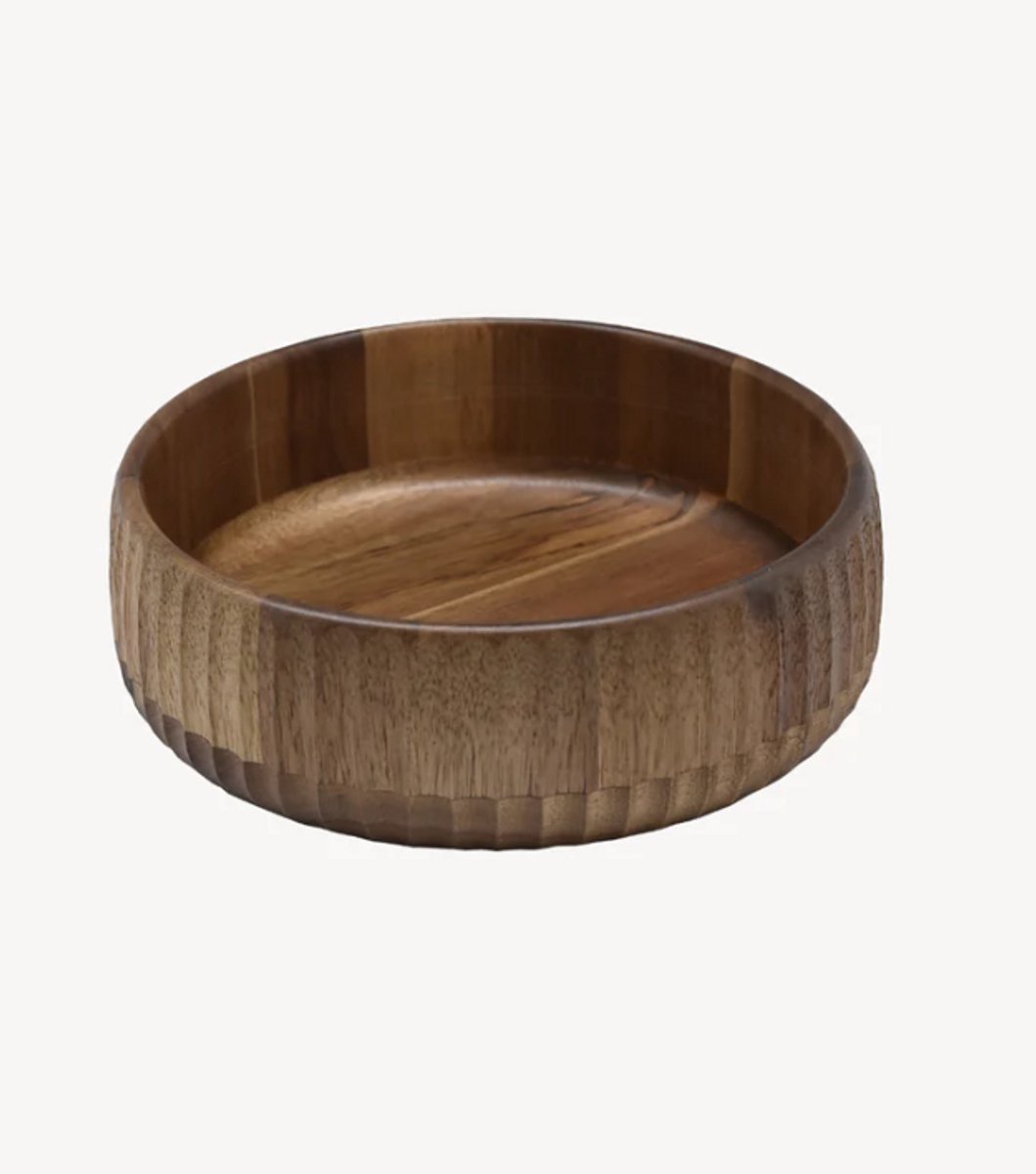 Zoha Stripe Bowl – Massief Acaciahout – Gegroefde Snackschaal – Handgemaakt – 22×6 cm
