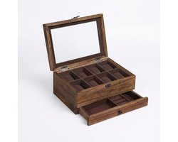 Mazazu Horlogekist en Sieradendoos - Functionele Horlogedoos met Glazen Deksel en Zacht Interieur - Geschikt voor Horloges en Sieraden- Valentijn cadeautje - 27x20x13 cm