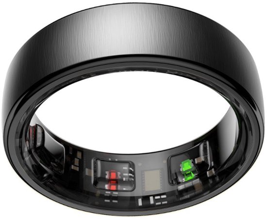 Zwarte ring met zichtbare groene en rode sensoren aan de binnenkant.