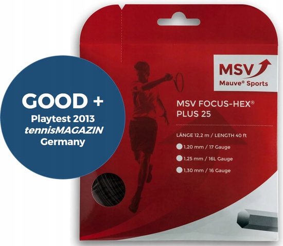 Corde De Tennis MSV Focus Hex Soft 12 M – Jauge 1.25 – Noir – Confort Et Contrôle – Accroche Les Effets – Monofilament