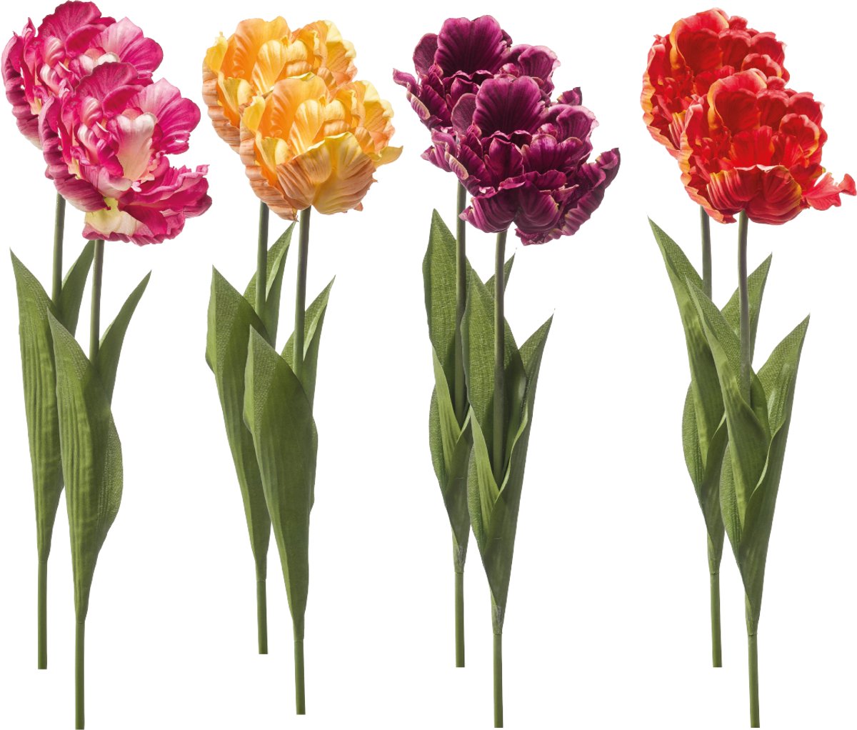 Emerald Kunstbloem Tulp Paris 66cm - Set van 8 - Kunstplant voor binnen Zachtroze, Geel/Peach, Donkerpaars & Oranje - Set van 8
