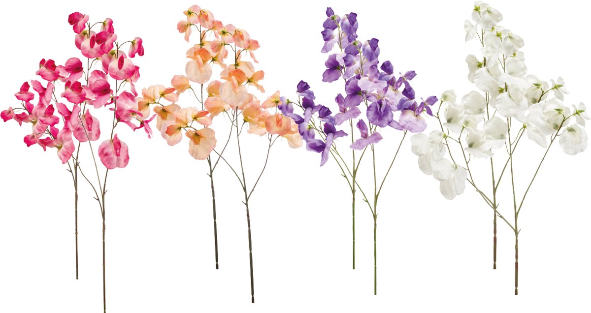 Emerald Kunstbloem Pronkerwt 75cm - Set van 8 - Kunstplant voor binnen Roze, Peach, Paars & Créme - Set van 8