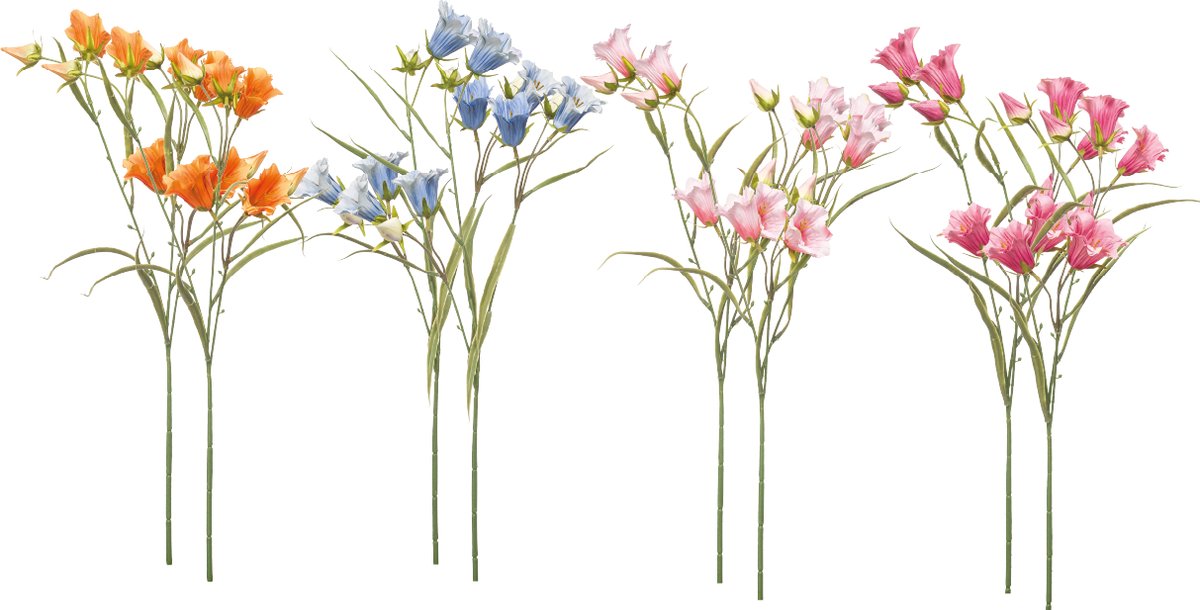 Emerald Kunstbloem Klokje 65cm - Set van 8 - Kunstplant voor binnen Oranje, Fuchsia, Blauw & Lichtroze - Set van 8