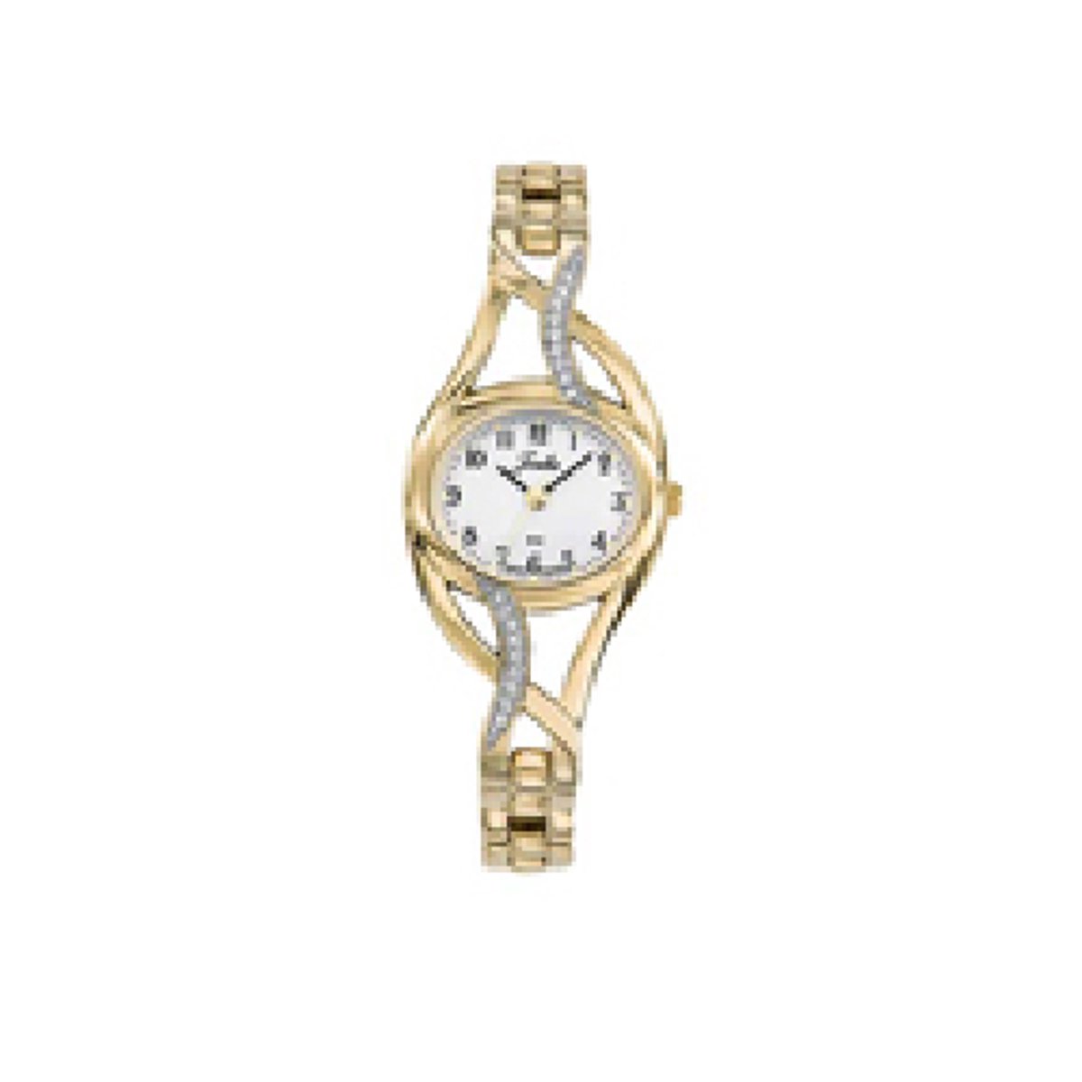 Joalia-dameshorloge-goudkleurig-edelstaal-duidelijke wijzerplaat-makkelijk in te korten-5 atm waterdicht-26x22 mm-ovaal-