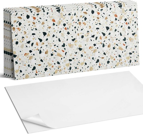 Coloray Plaktegels - Patroon met stenen op de achtergrond Wandtegel Zelfklevend - 60 cm x 30 cm - Wit Plaktegels - 6 stuks - Rechthoek PVC Tegels - Plaktegels Keuken - Zelfklevende Vloertegels Badkamer - Vinyltegels Vloer Zelfklevend