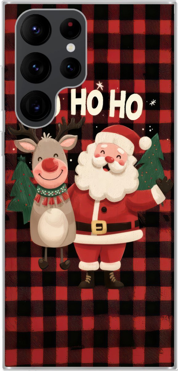 Telefoonhoesje Geschikt voor Samsung Galaxy S22 Ultra hoesje - Kerstman - Rendier - Tekst - Rood - Zwart - Siliconen Telefoonhoesje Telefoonhoesje