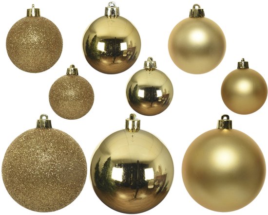 Boules de Noël 30 pièces - incassables - brillant-mat-paillettes assorties - or clair KSD