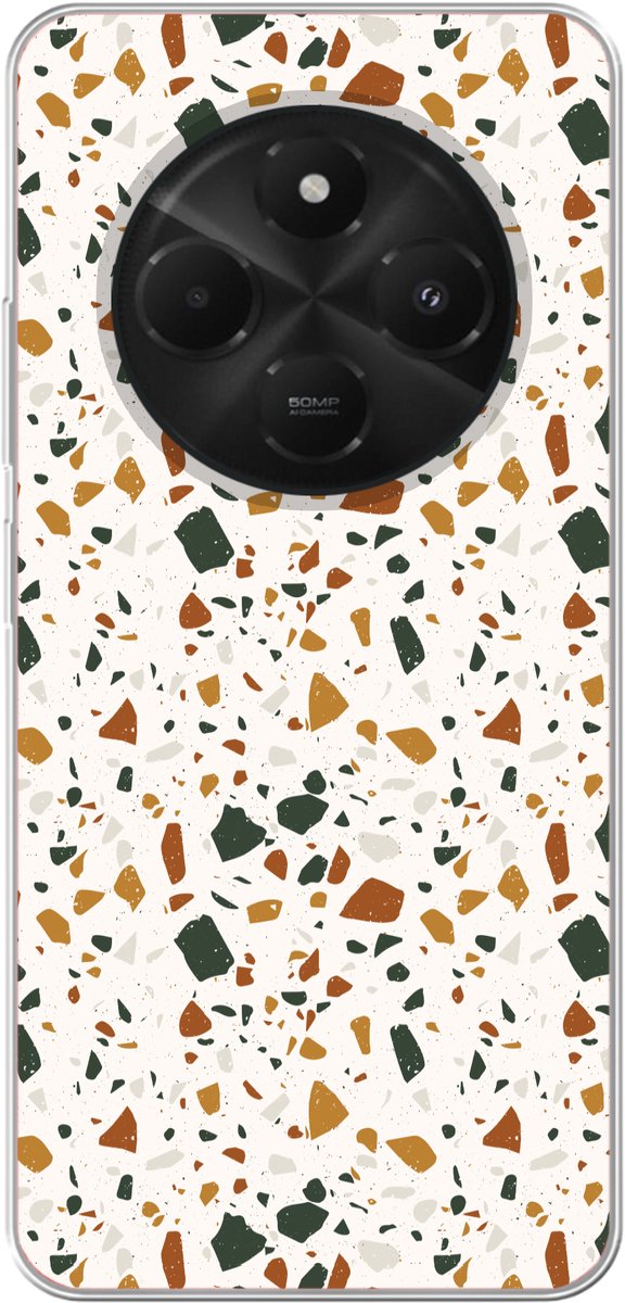 Telefoonhoesje Geschikt voor Xiaomi Geschikt voor Poco M7 hoesje - Terrazzo - Patroon - Wit - Terra - Siliconen Telefoonhoesje Telefoonhoesje