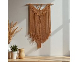 Cafuné Macramé Wandkleed – Okergeel Handgeknoopt Muurkleed 50×75 cm – Boho Wanddecoratie – Cadeau Idee – Sinterklaas & Kerstcadeau