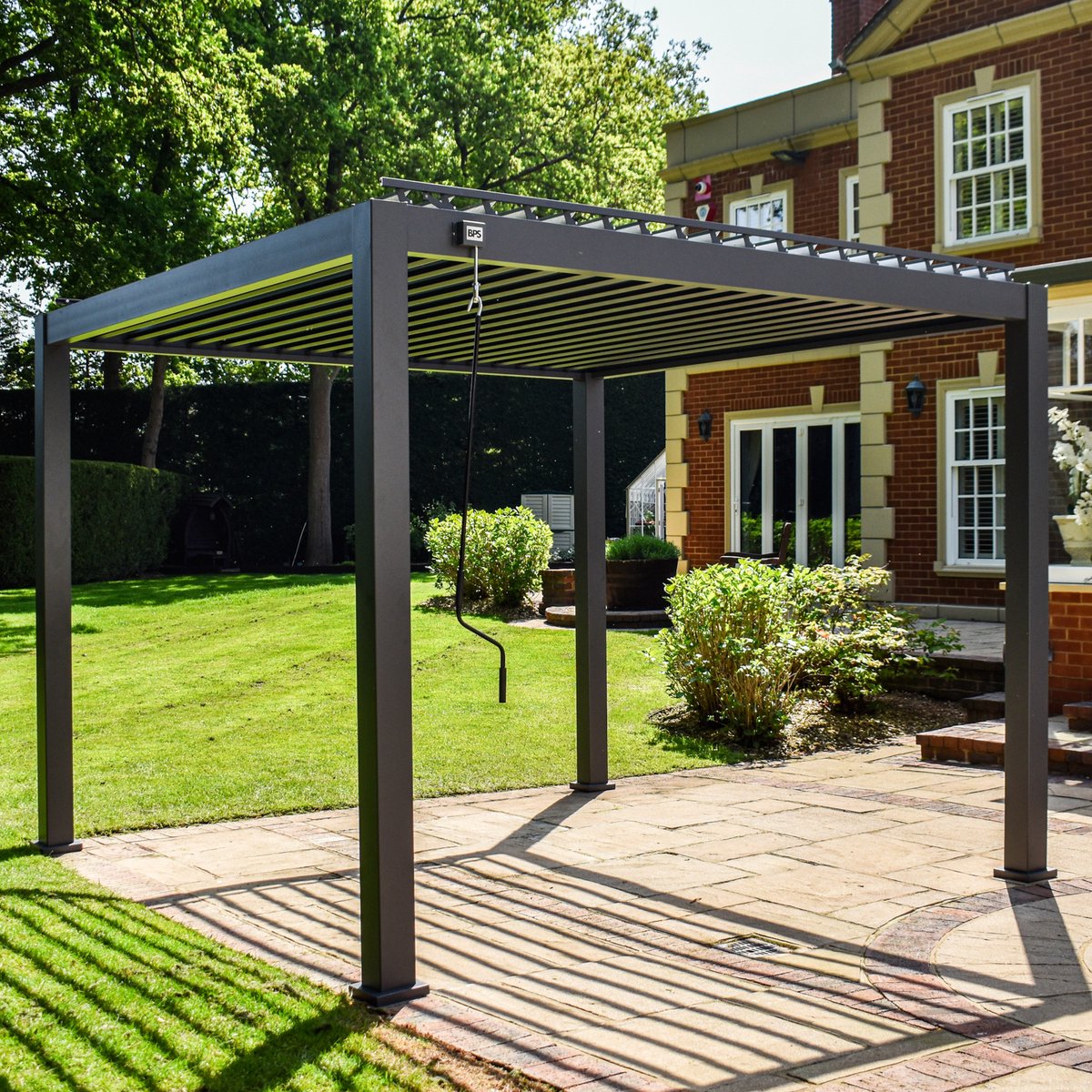 BPS Grote Aluminium Pergola – 3m x 3m – Volledig Aluminium – 120mm Dikke Paal – Zware, Dubbelzijdige Lamellen – Snelle & Eenvoudige Montage