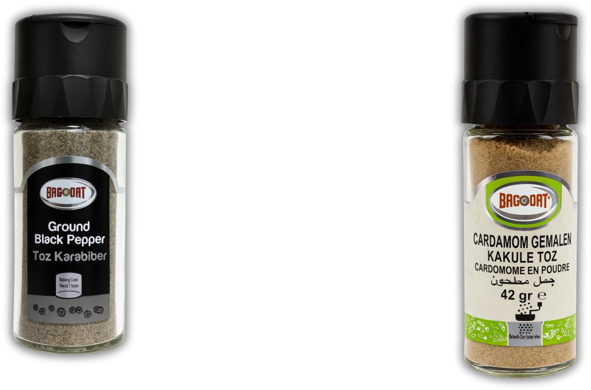 Bagdat Kardemom Gemalen + Peper Zwart Gemalen – 2-stuks