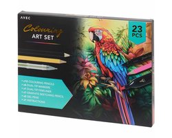 Avec teken- en kleurset - Colouring Art Set - 12 potloden - 11 overige accessoires