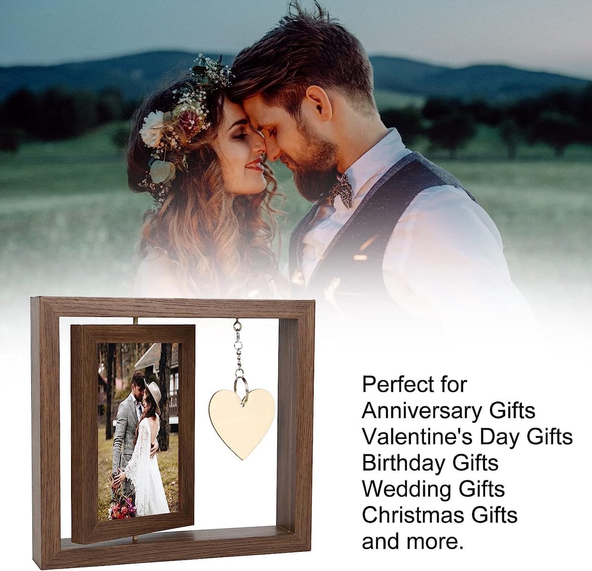 fotolijst - fotolijsten - Houten dubbelzijdige draaibare fotolijst - voor familieherinneringen - Creatieve rustieke fotohouder - voor bureau- en tafeldecoratie - voor grootouders en speciale gelegenheden - 21*23cm — cadeau in Wonen & Interieur - foto 2