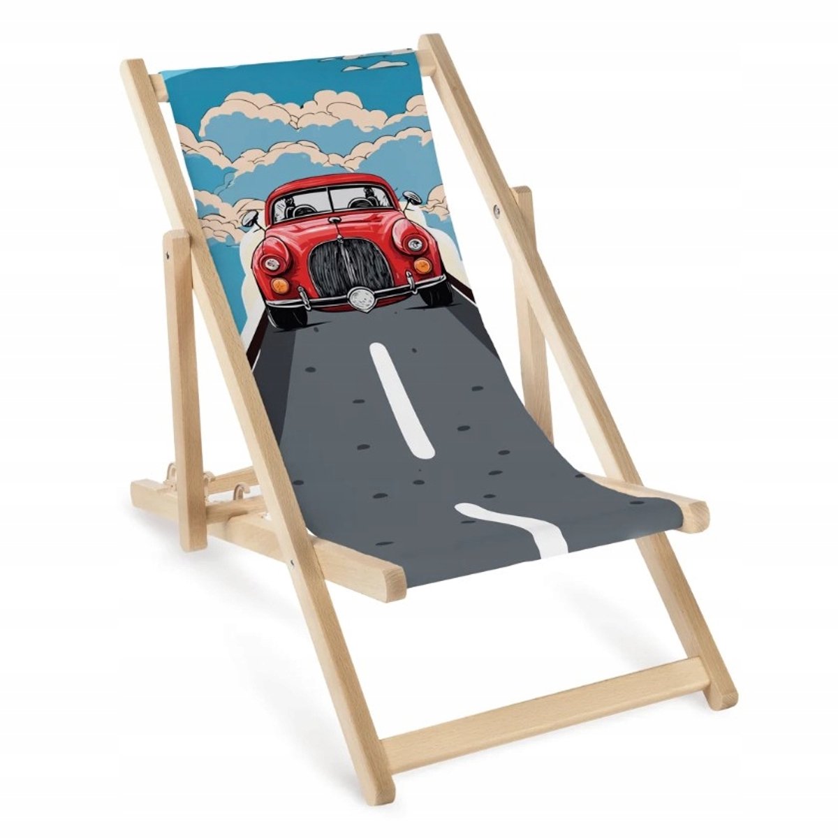 Houten Kinderligstoel met Auto Print - Verstelbaar & strand klaar