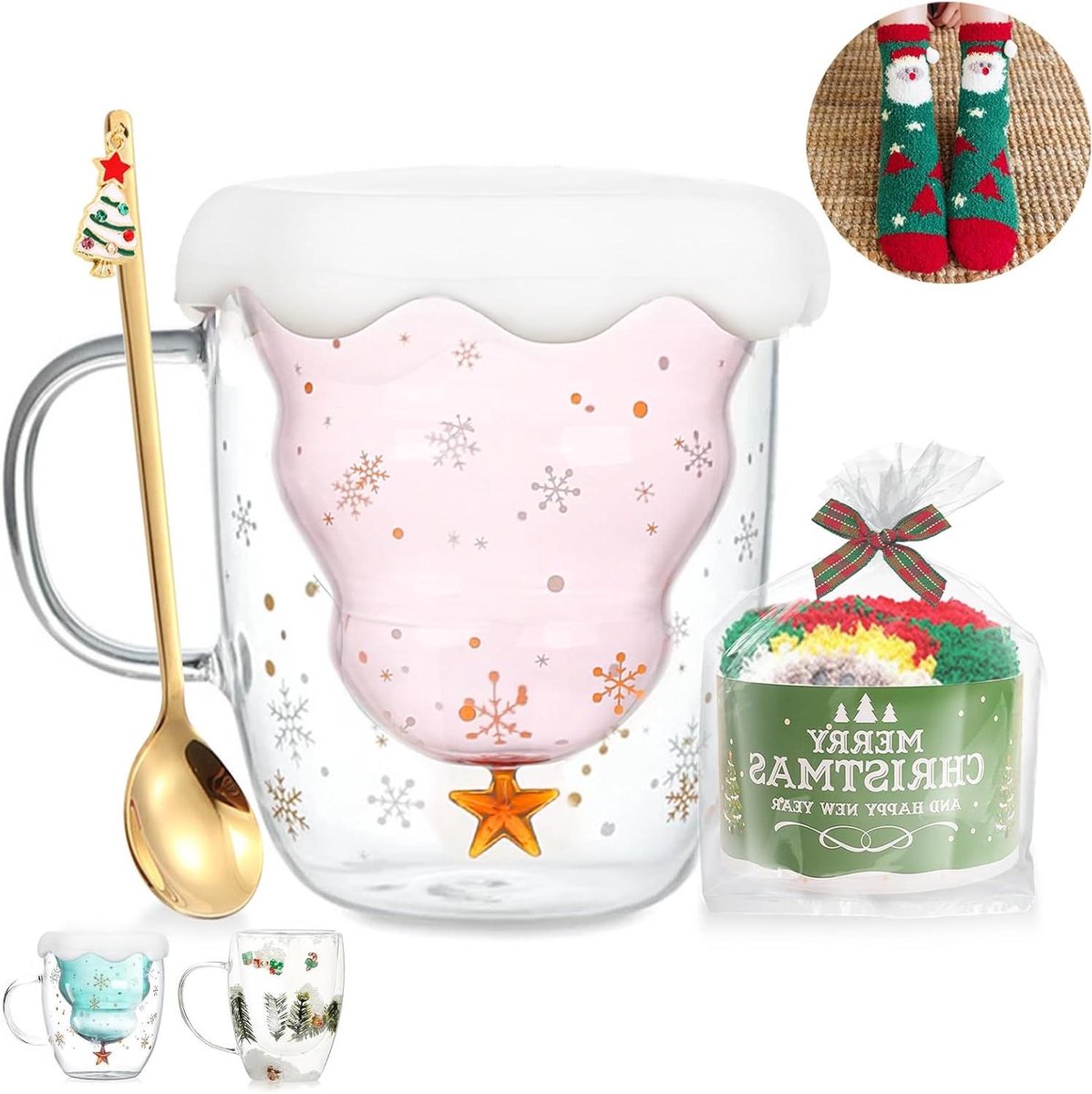 CSGoods - Kerst Mokken Dubbelwandige Glazen Melk Thee Espresso Kop Kerstboom Decoraties Grappige Geschenken Vrouwen Mannen Kinderen