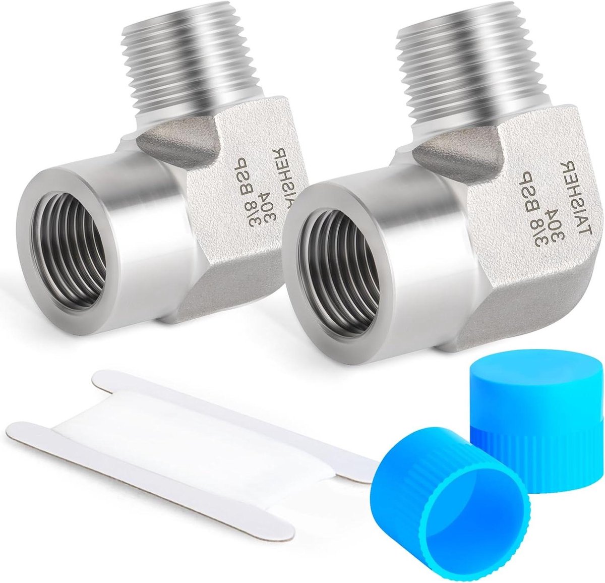 CSGoods - Roestvrijstalen Barstock Elleboog 90 Graden, 3/8 Inch BSP Mannelijk naar Vrouwelijk - 2 Stuks.