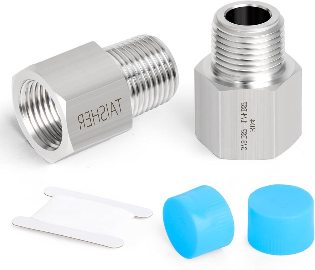 CSGoods - 2 stuks roestvrijstalen fittingen, reducer adapter voor water, olie, lucht, gas - 1/4" naar 3/8" BSP verbinding - smeden van 304 roestvrij staal