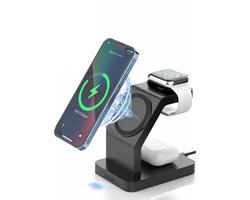 iSetchi Draadloze Oplader 3-in-1 – MagSafe-Compatibel Laadstation voor Smartphone, Smartwatch & Oordopjes – Qi Oplaadstation – 15W Wireless Fast Charger – Snellader