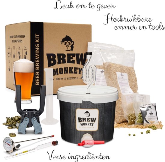 Brew Monkey Compleet IPA - Bierbrouwpakket - Zelf Bier Brouwen Bierpakket - Gadgets Mannen - Verjaardagscadeau voor Mannen - Verjaardag cadeau - Origineel bier Cadeau