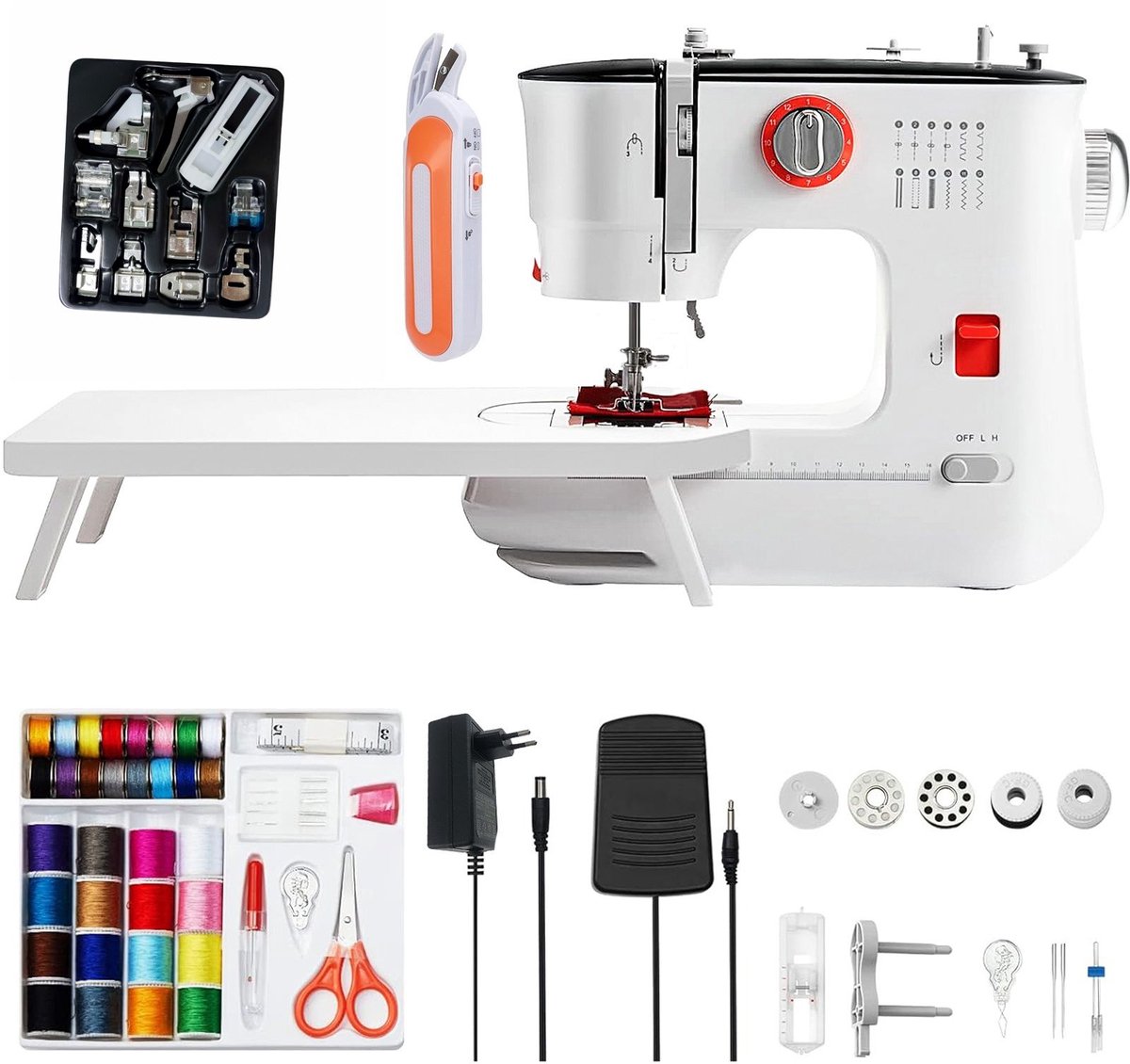Creatorally Elektrische Naaimachine met verlengtafel - 12 steektypen - Elektrische dubbeldraads naaimachine - Naaiset - Sewing Machine Beginners Set - Cadeau voor Meisjes