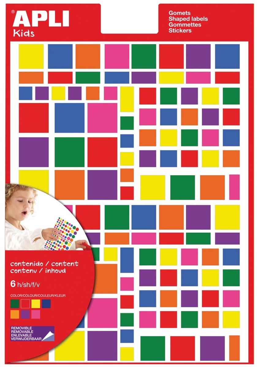 Apli Kids verwijderbare stickers | vierkant | blister met 756 stuks in geassorteerde kleuren en groottes